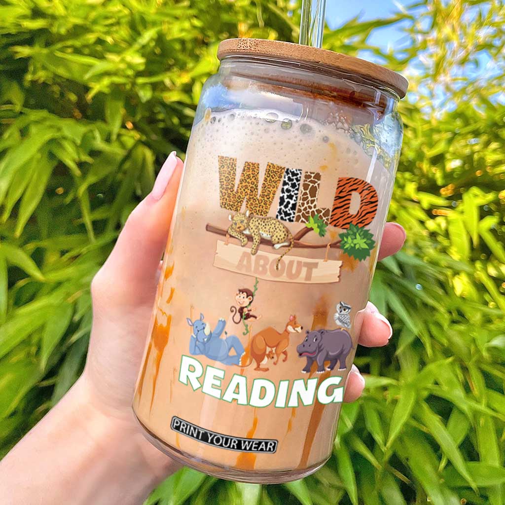 Wild About Reading Glass Can Cute Animal Book Lover Kids Teachers TS10 Black Print Your Wear
