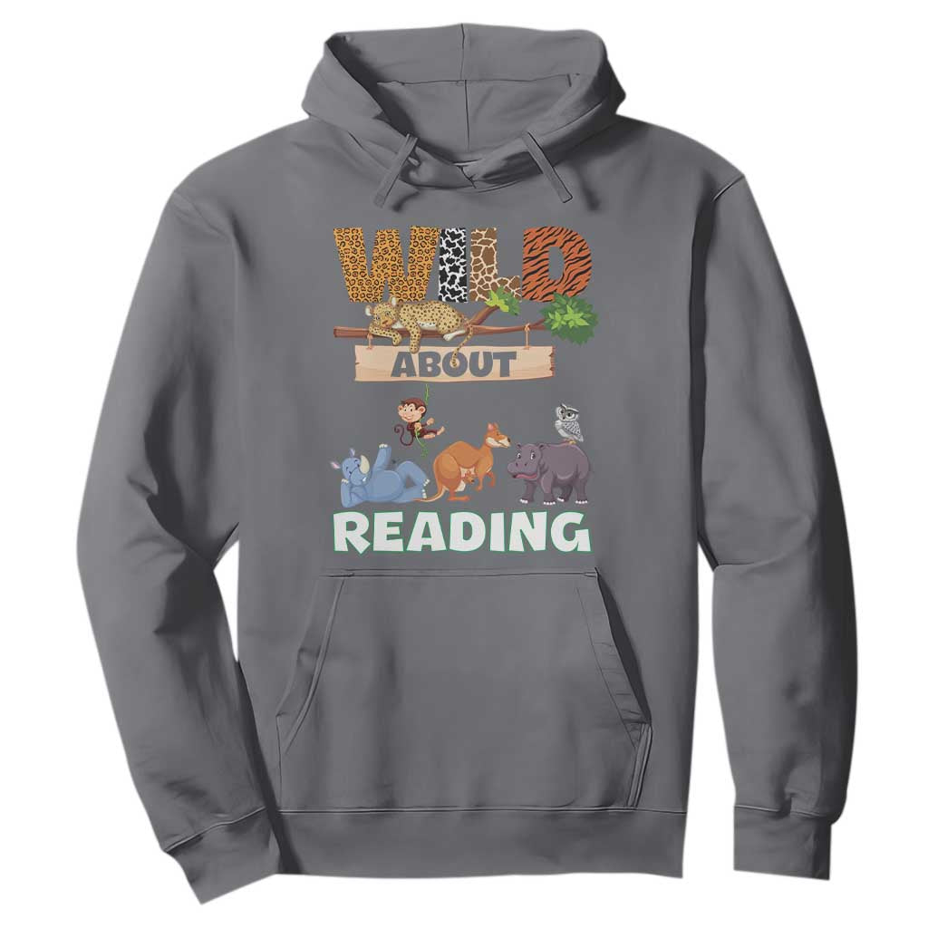 Wild About Reading Hoodie Cute Animal Book Lover Kids Teachers TS10 Charcoal Print Your Wear