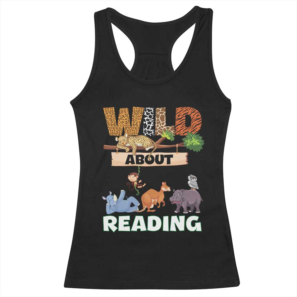 Wild About Reading Racerback Tank Top Cute Animal Book Lover Kids Teachers TS10 Black Print Your Wear