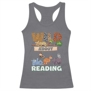 Wild About Reading Racerback Tank Top Cute Animal Book Lover Kids Teachers TS10 Charcoal Print Your Wear