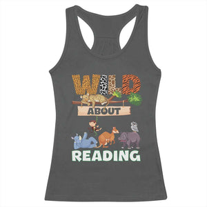 Wild About Reading Racerback Tank Top Cute Animal Book Lover Kids Teachers TS10 Dark Heather Print Your Wear
