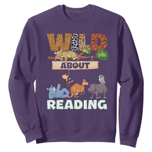 Wild About Reading Sweatshirt Cute Animal Book Lover Kids Teachers TS10 Purple Print Your Wear