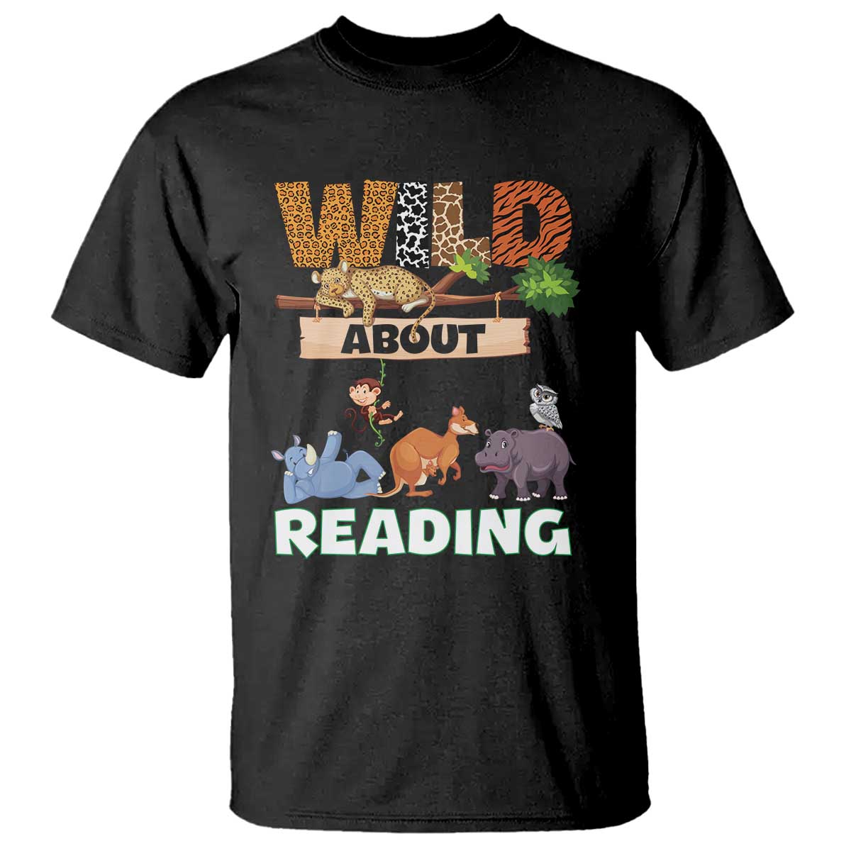 Wild About Reading T Shirt Cute Animal Book Lover Kids Teachers TS10 Black Print Your Wear