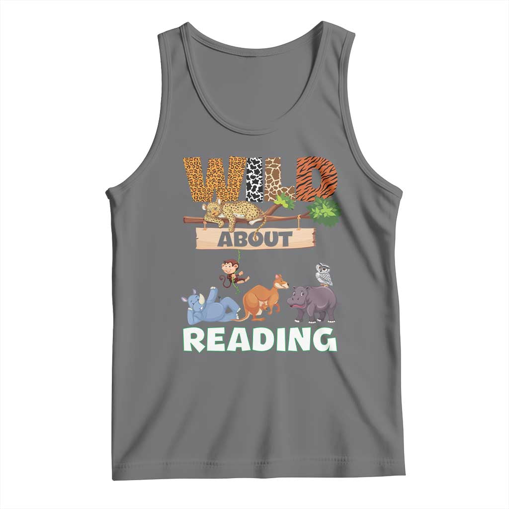 Wild About Reading Tank Top Cute Animal Book Lover Kids Teachers TS10 Black Heather Print Your Wear