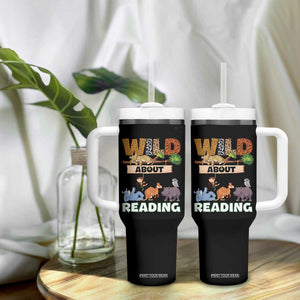 Wild About Reading Tumbler With Handle Cute Animal Book Lover Kids Teachers TS10 Print Your Wear