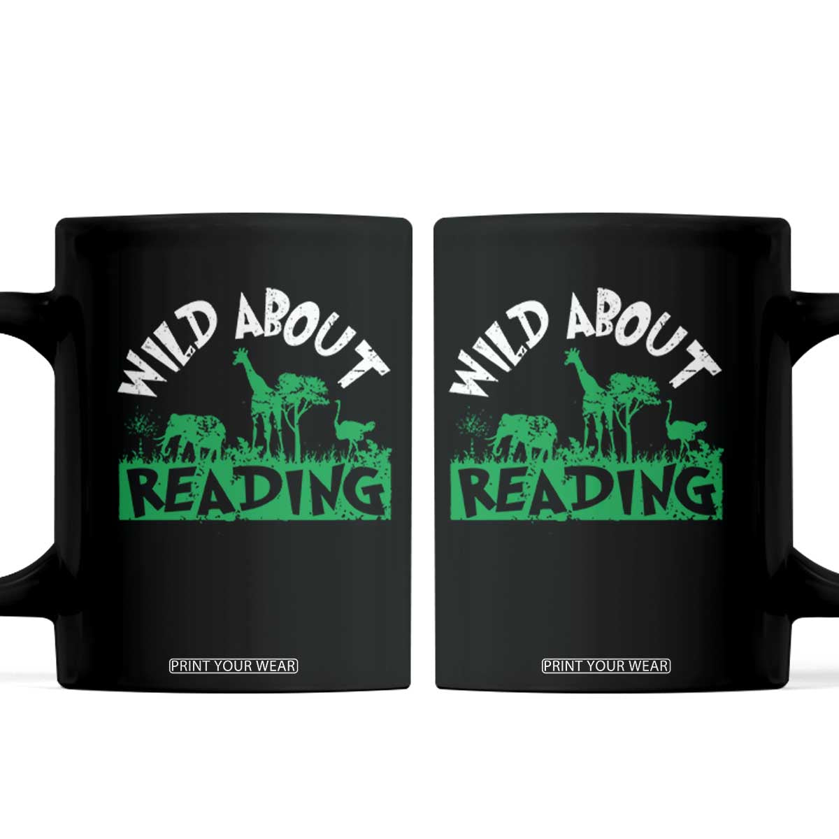 Wild About Reading Coffee Mug Cute Safari Animal Reading Shirt Preschool Kindergarten TS10 Black Print Your Wear