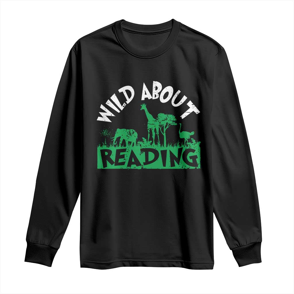 Wild About Reading Long Sleeve Shirt Cute Safari Animal Reading Shirt Preschool Kindergarten TS10 Black Print Your Wear
