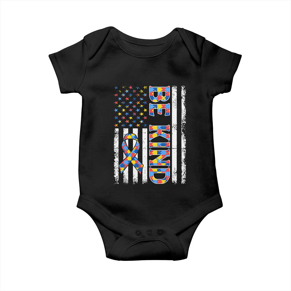 Be Kind Autism Baby Onesie USA flag Autistic Support TS10 Black Print Your Wear