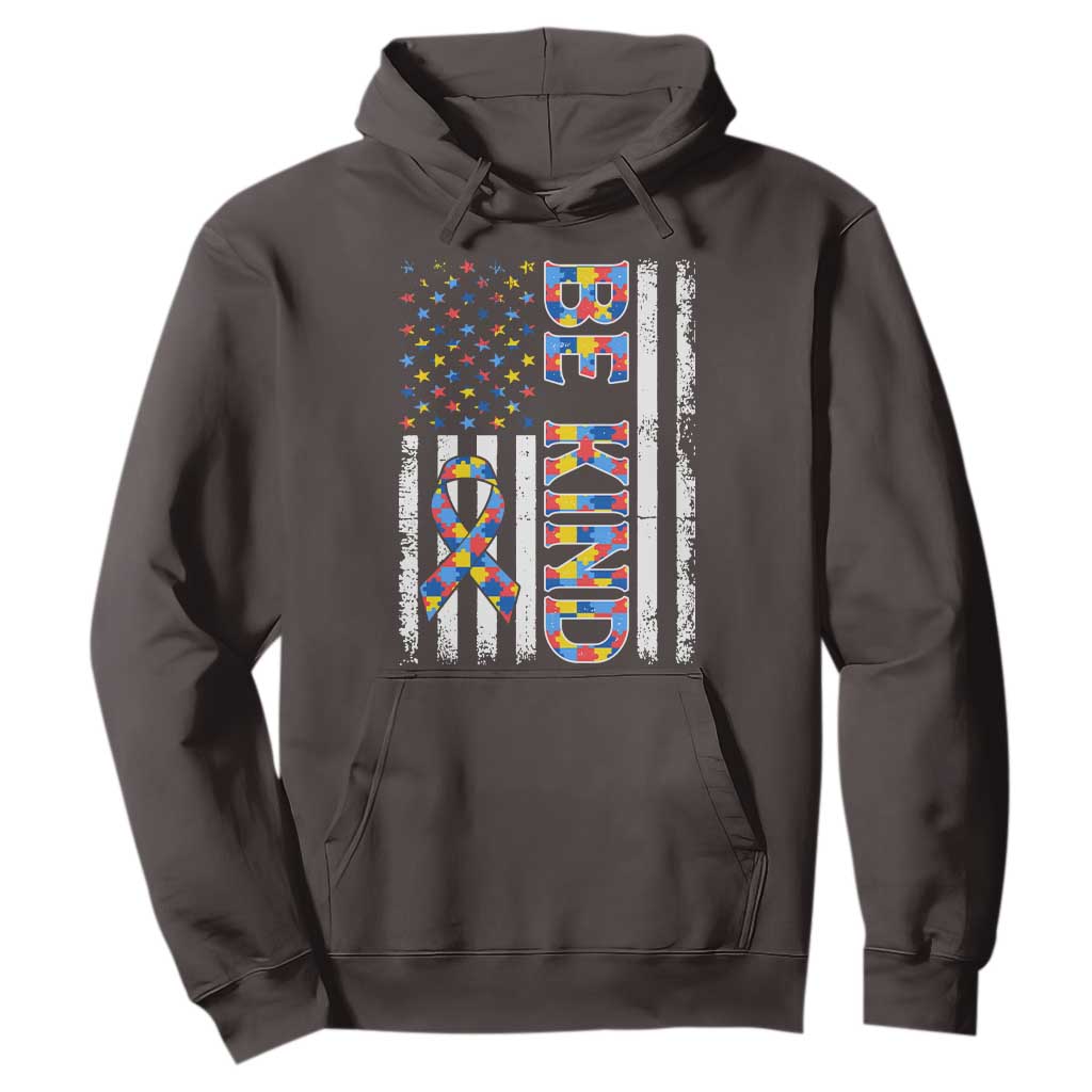 Be Kind Autism Hoodie USA flag Autistic Support TS10 Dark Chocolate Print Your Wear