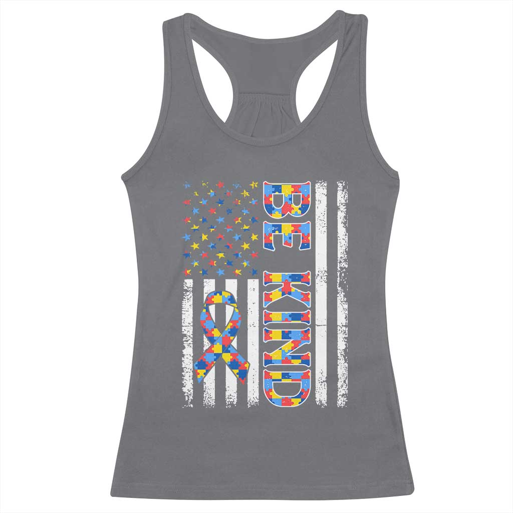 Be Kind Autism Racerback Tank Top USA flag Autistic Support TS10 Charcoal Print Your Wear