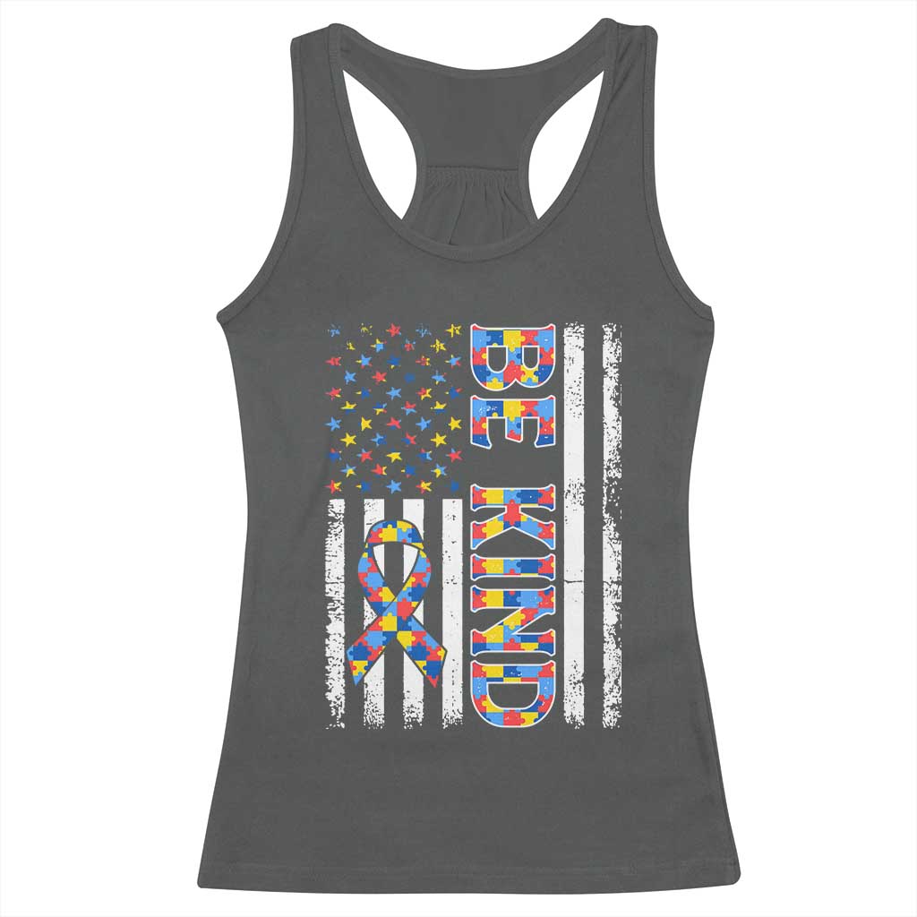 Be Kind Autism Racerback Tank Top USA flag Autistic Support TS10 Dark Heather Print Your Wear