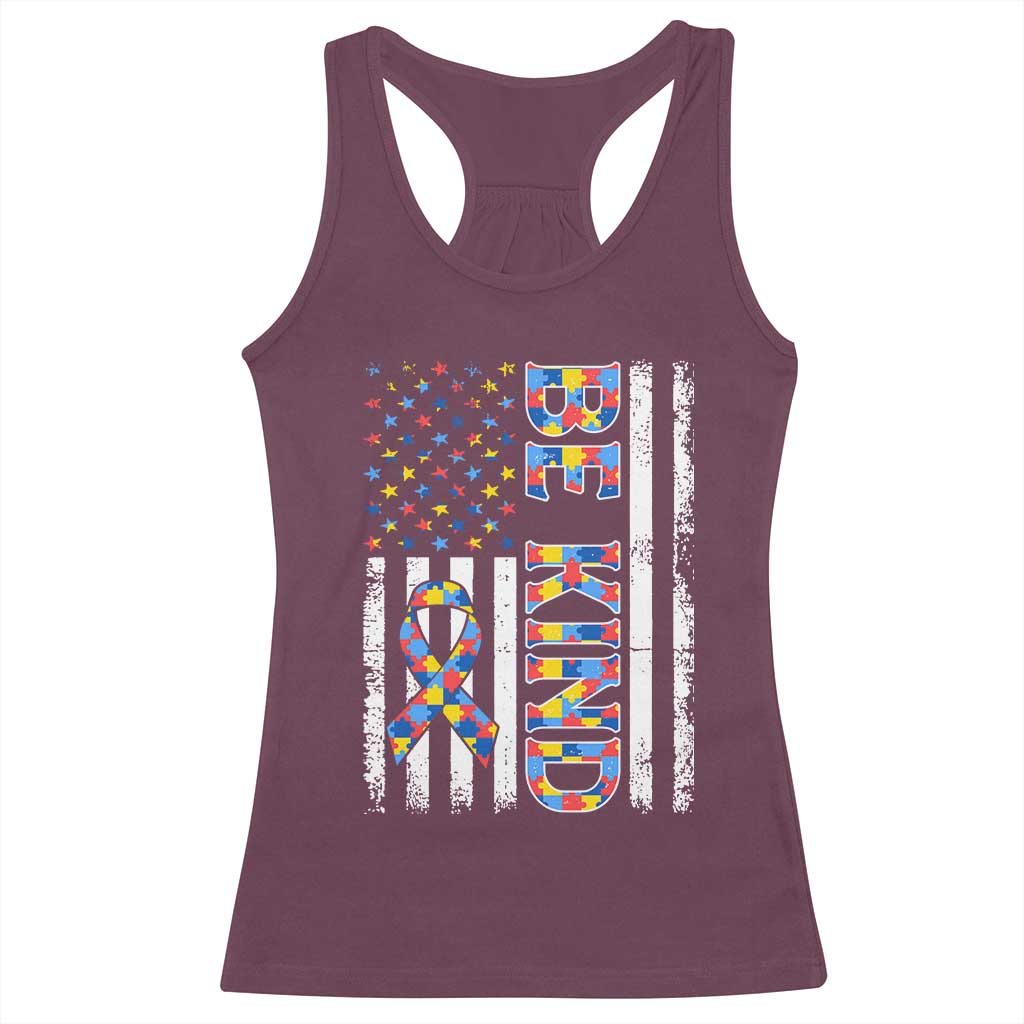 Be Kind Autism Racerback Tank Top USA flag Autistic Support TS10 Maroon Print Your Wear