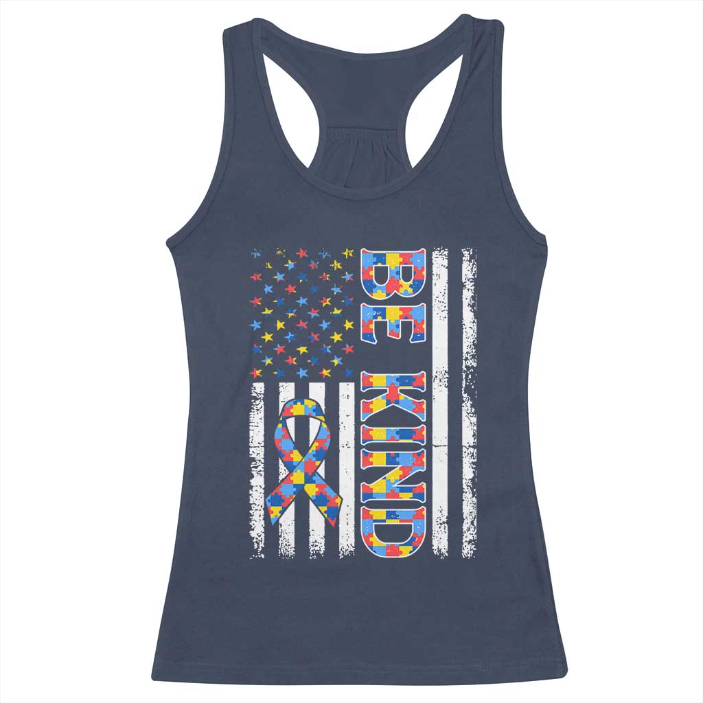 Be Kind Autism Racerback Tank Top USA flag Autistic Support TS10 Navy Print Your Wear