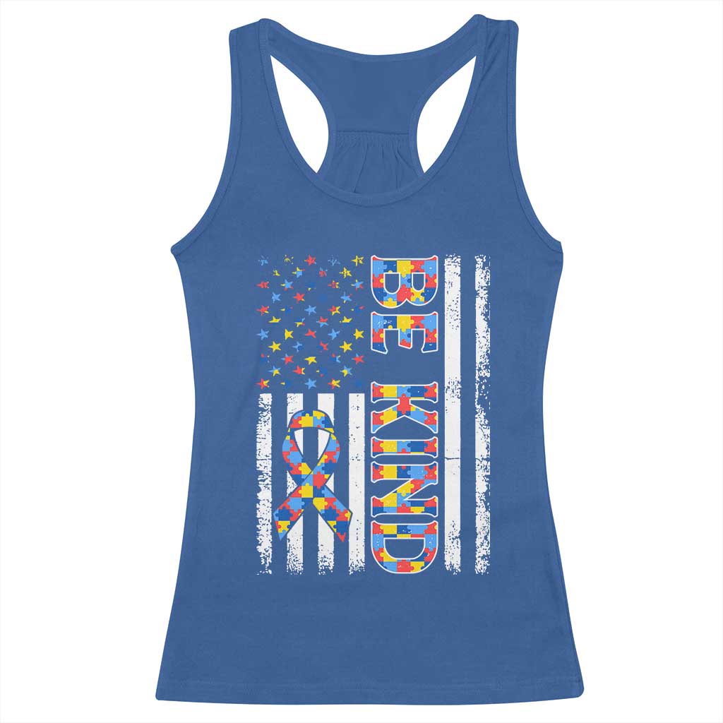 Be Kind Autism Racerback Tank Top USA flag Autistic Support TS10 Royal Blue Print Your Wear