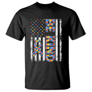 Be Kind Autism T Shirt USA flag Autistic Support TS10 Black Print Your Wear