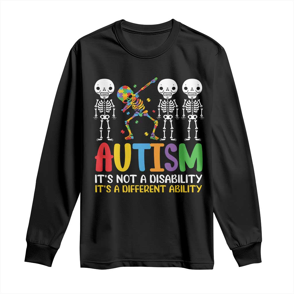 Autism Awareness Long Sleeve Shirt Skeleton Dabbing Autistic Kids TS10 Black Print Your Wear