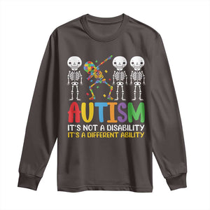 Autism Awareness Long Sleeve Shirt Skeleton Dabbing Autistic Kids TS10 Dark Chocolate Print Your Wear
