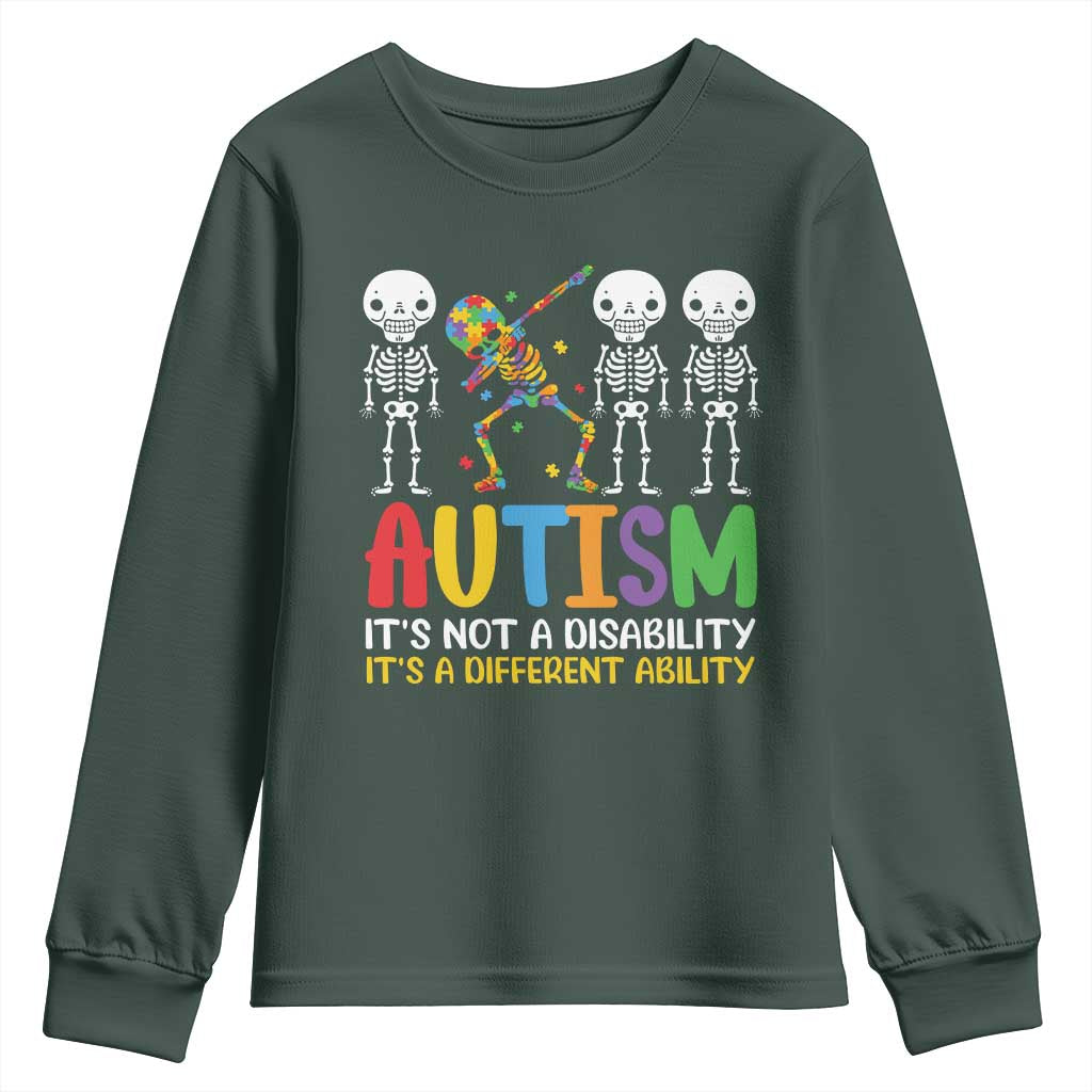 Autism Awareness Youth Sweatshirt Skeleton Dabbing Autistic Kids TS10 Dark Forest Green Print Your Wear