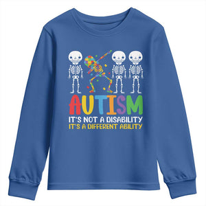 Autism Awareness Youth Sweatshirt Skeleton Dabbing Autistic Kids TS10 Royal Blue Print Your Wear