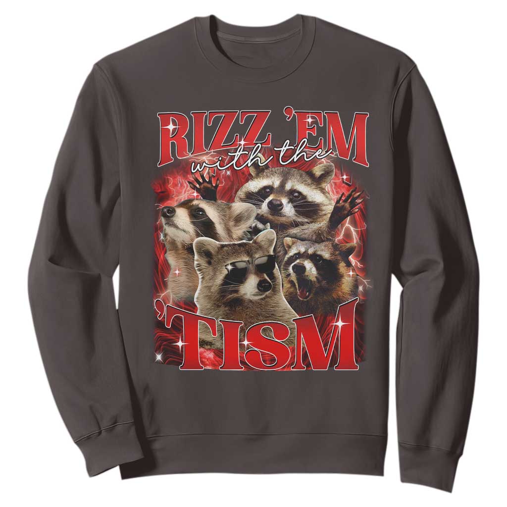 Autism Funny Sweatshirt Rizz Em With The Tism Meme Autistic Racoon TS10 Dark Chocolate Print Your Wear