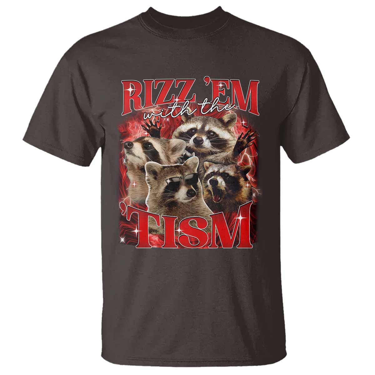 Autism Funny T Shirt Rizz Em With The Tism Meme Autistic Racoon TS10 Dark Chocolate Print Your Wear