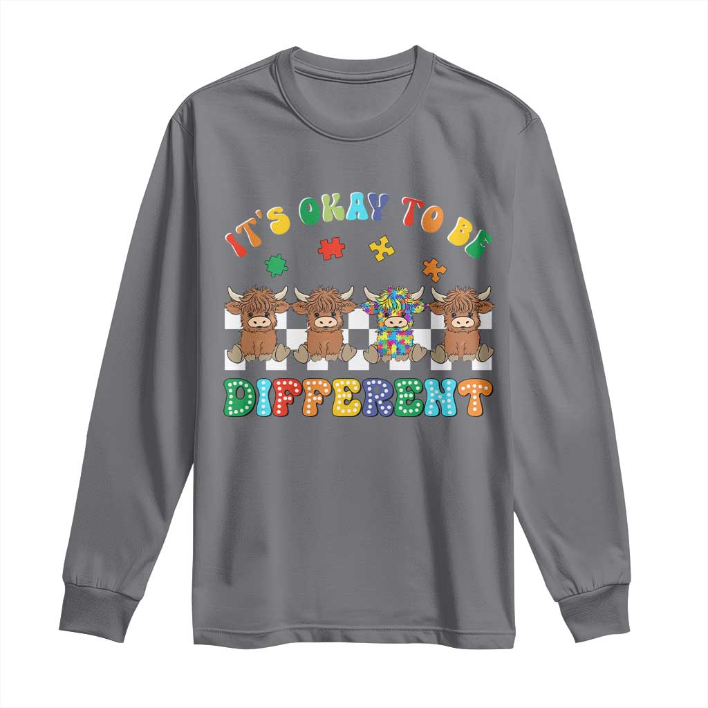 Its Okay To Be Different Autism Awareness Long Sleeve Shirt Autistic Cow Positivity Vibe TS10 Charcoal Print Your Wear
