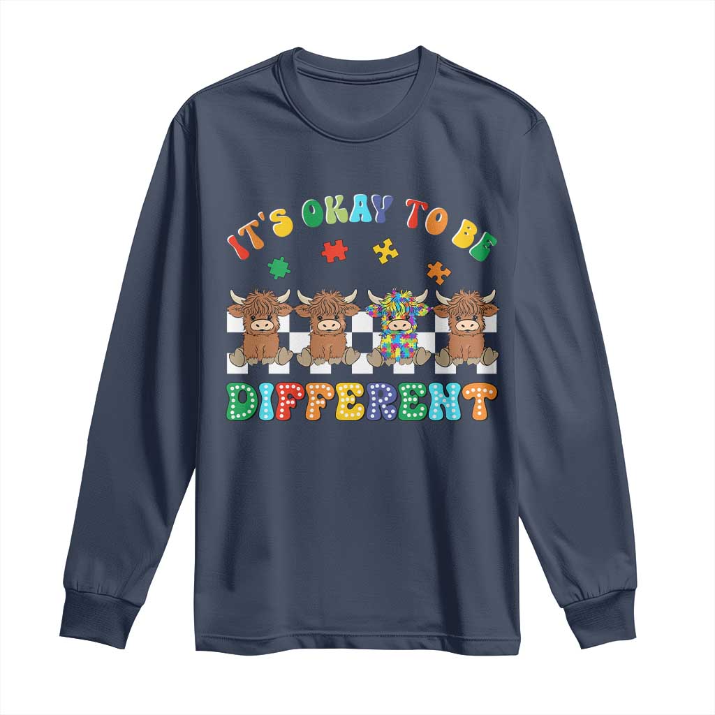 Its Okay To Be Different Autism Awareness Long Sleeve Shirt Autistic Cow Positivity Vibe TS10 Navy Print Your Wear
