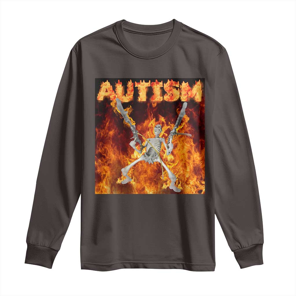 Autism Skeleton Meme Long Sleeve Shirt TS10 Dark Chocolate Print Your Wear