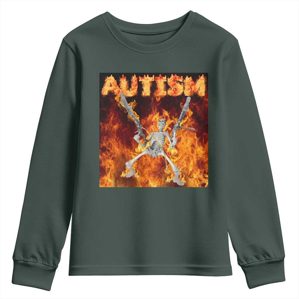 Autism Skeleton Meme Youth Sweatshirt TS10 Dark Forest Green Print Your Wear