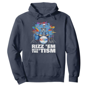 Autism Skeleton Meme Hoodie Rizz Em With The Tism Meme Autistic Drummer TS10 Navy Print Your Wear