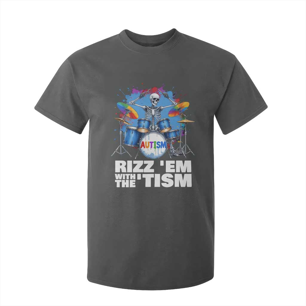 Autism Skeleton Meme T Shirt For Kid Rizz Em With The Tism Meme Autistic Drummer TS10 Dark Heather Print Your Wear
