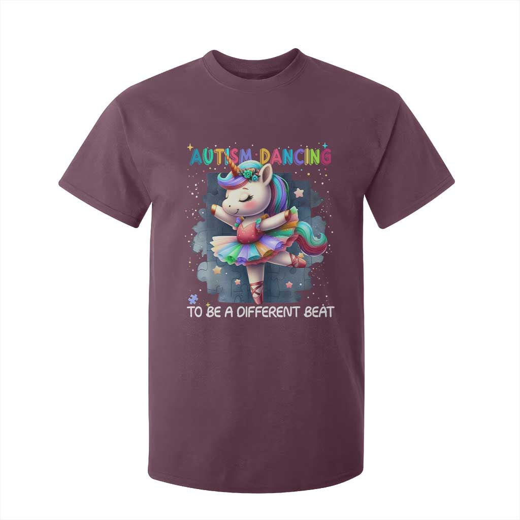 Autism Awareness Unicorn T Shirt For Kid Ballet Dancing To A Different Beat TS10 Maroon Print Your Wear