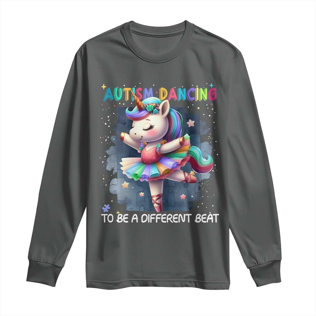 Autism Awareness Unicorn Long Sleeve Shirt Ballet Dancing To A Different Beat TS10 Dark Heather Print Your Wear