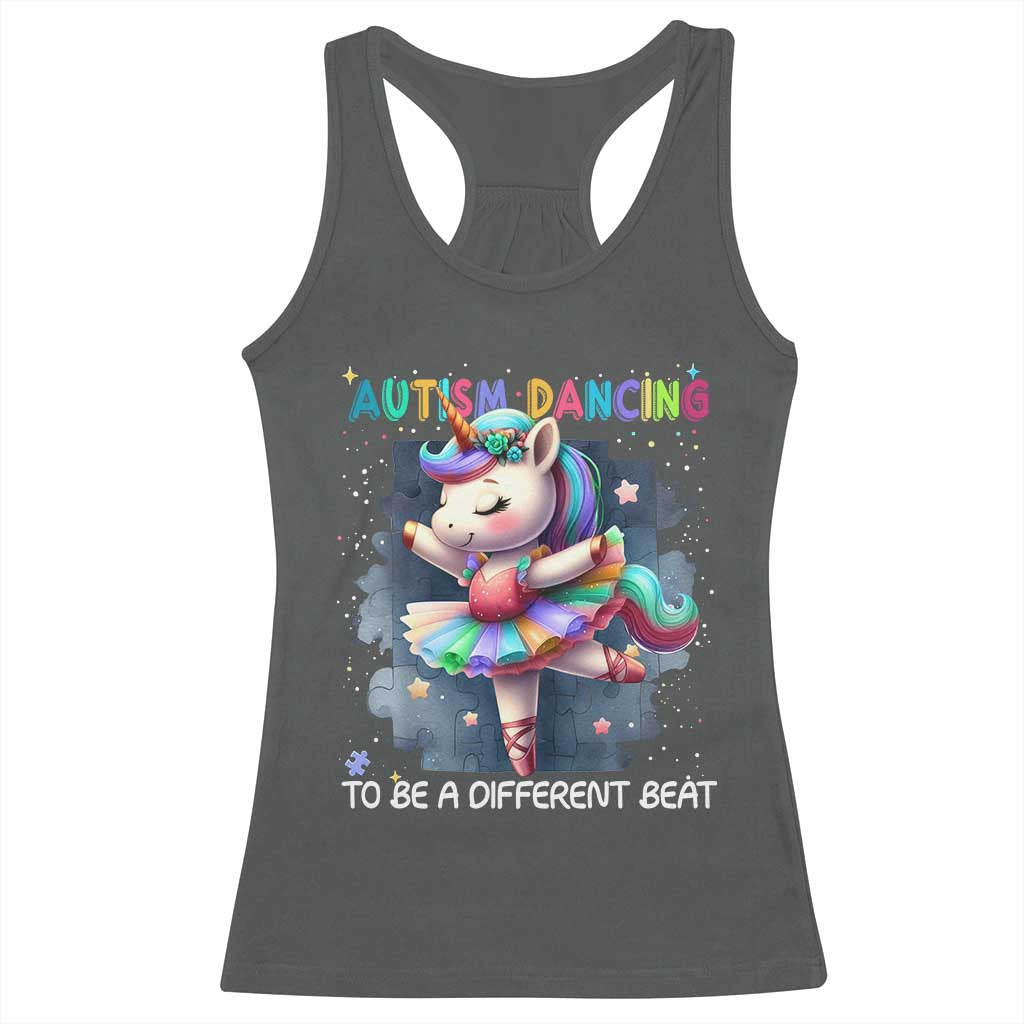 Autism Awareness Unicorn Racerback Tank Top Ballet Dancing To A Different Beat TS10 Dark Heather Print Your Wear