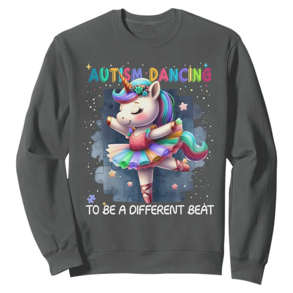 Autism Awareness Unicorn Sweatshirt Ballet Dancing To A Different Beat TS10 Dark Heather Print Your Wear