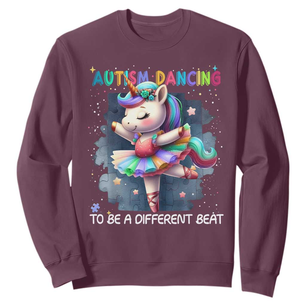 Autism Awareness Unicorn Sweatshirt Ballet Dancing To A Different Beat TS10 Maroon Print Your Wear