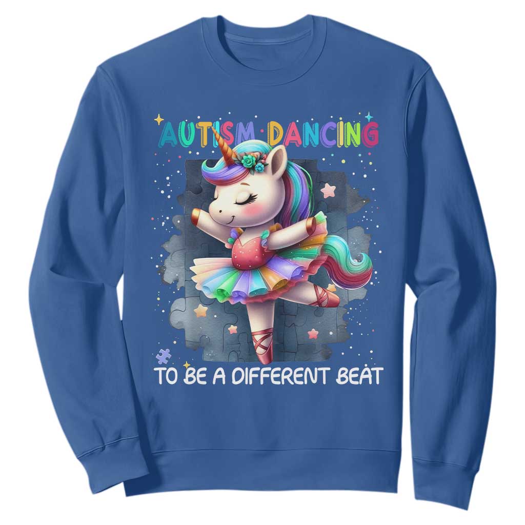 Autism Awareness Unicorn Sweatshirt Ballet Dancing To A Different Beat TS10 Royal Blue Print Your Wear
