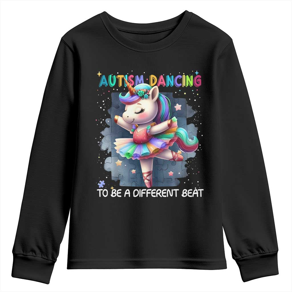 Autism Awareness Unicorn Youth Sweatshirt Ballet Dancing To A Different Beat TS10 Black Print Your Wear