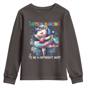 Autism Awareness Unicorn Youth Sweatshirt Ballet Dancing To A Different Beat TS10 Dark Chocolate Print Your Wear