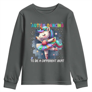 Autism Awareness Unicorn Youth Sweatshirt Ballet Dancing To A Different Beat TS10 Dark Heather Print Your Wear