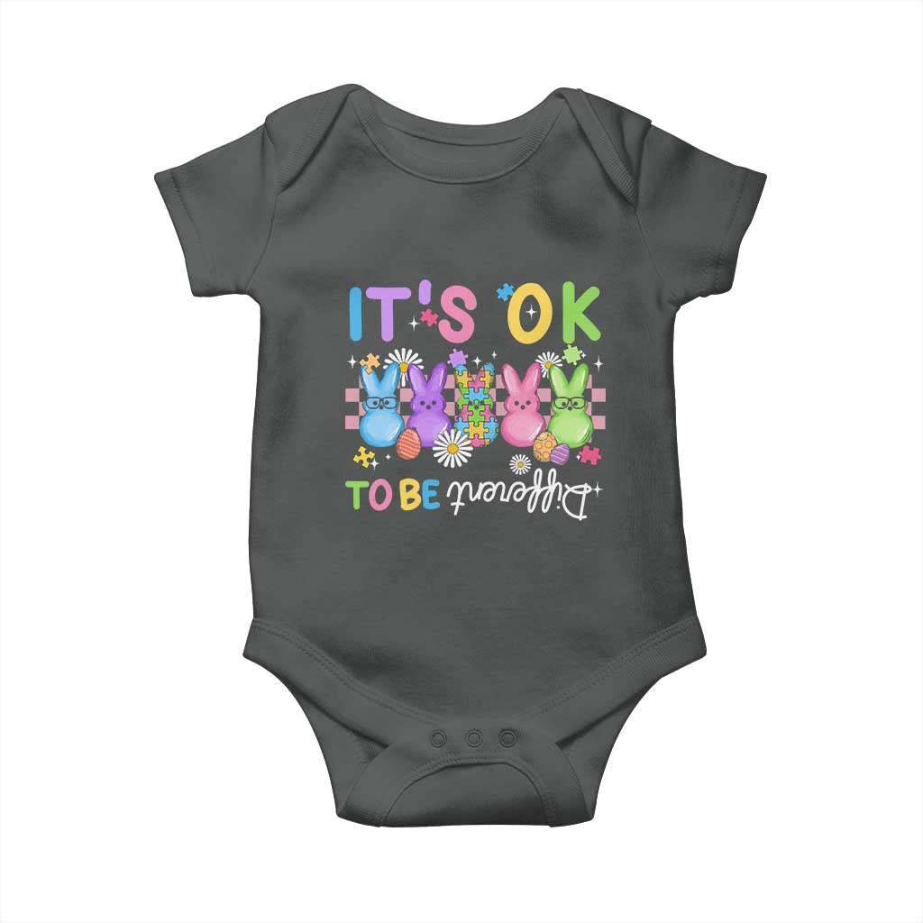 Its Okay To Be Different Baby Onesie Bunny Puzzle Autism Awareness Easter TS10 Dark Heather Print Your Wear