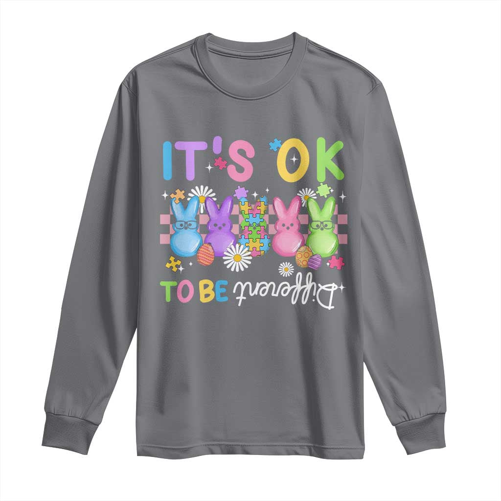 Its Okay To Be Different Long Sleeve Shirt Bunny Puzzle Autism Awareness Easter TS10 Charcoal Print Your Wear