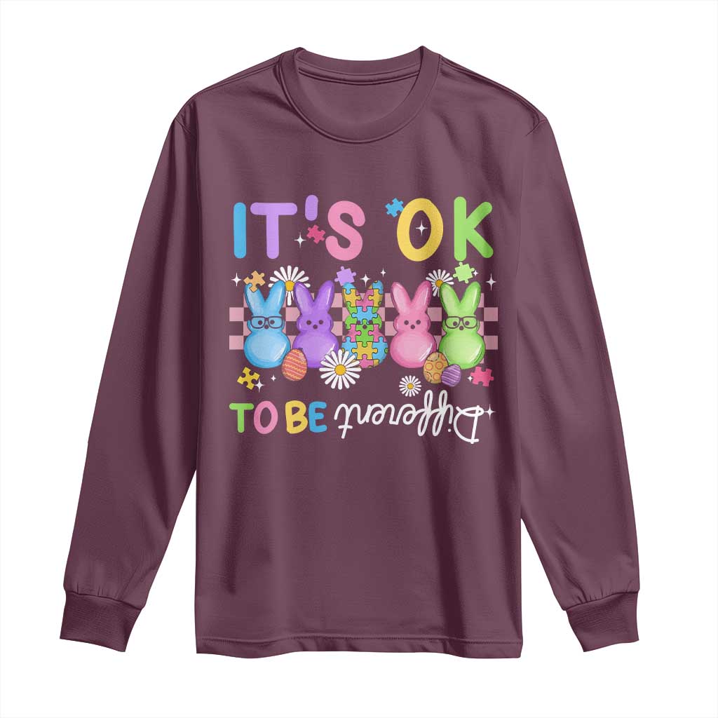 Its Okay To Be Different Long Sleeve Shirt Bunny Puzzle Autism Awareness Easter TS10 Maroon Print Your Wear