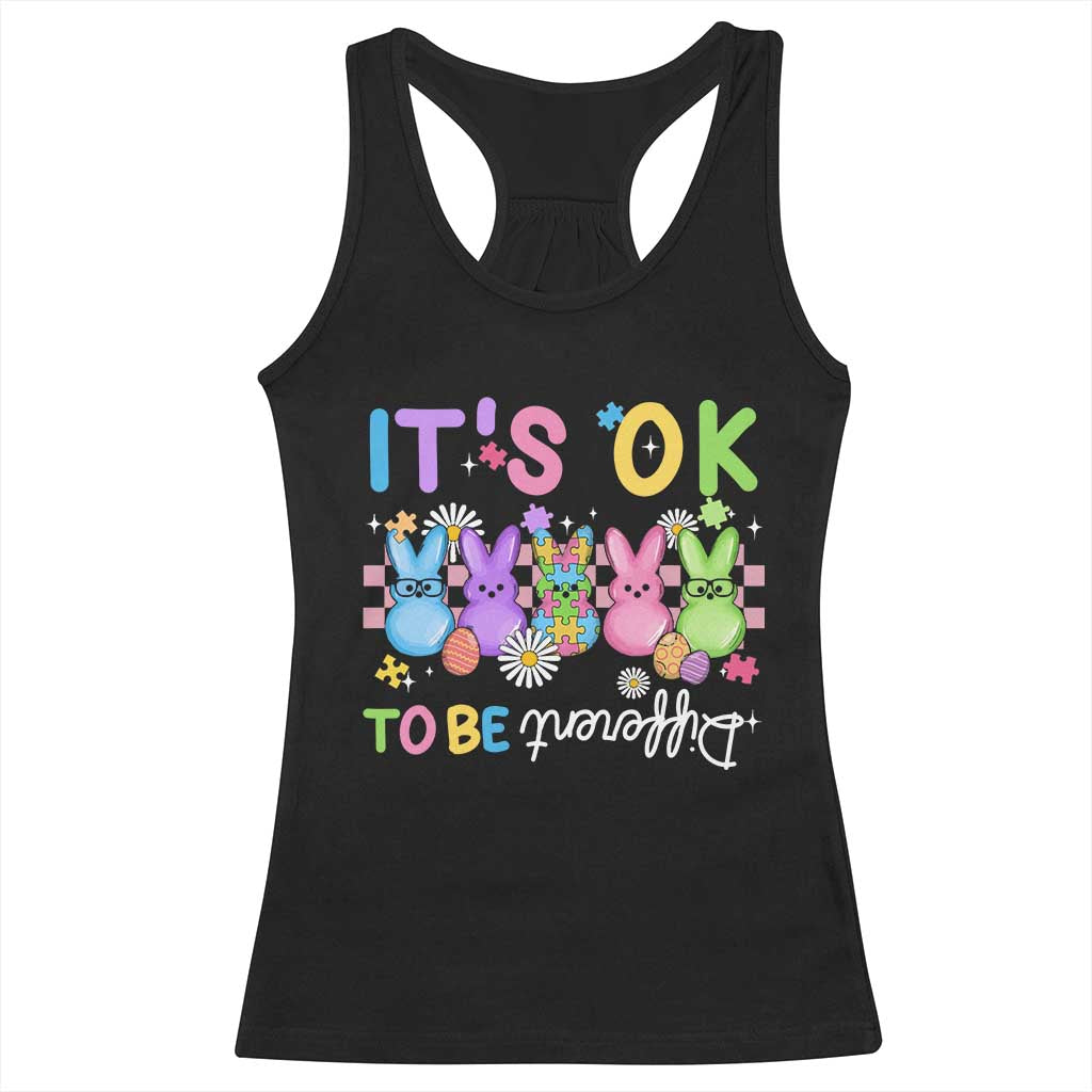 Its Okay To Be Different Racerback Tank Top Bunny Puzzle Autism Awareness Easter TS10 Black Print Your Wear