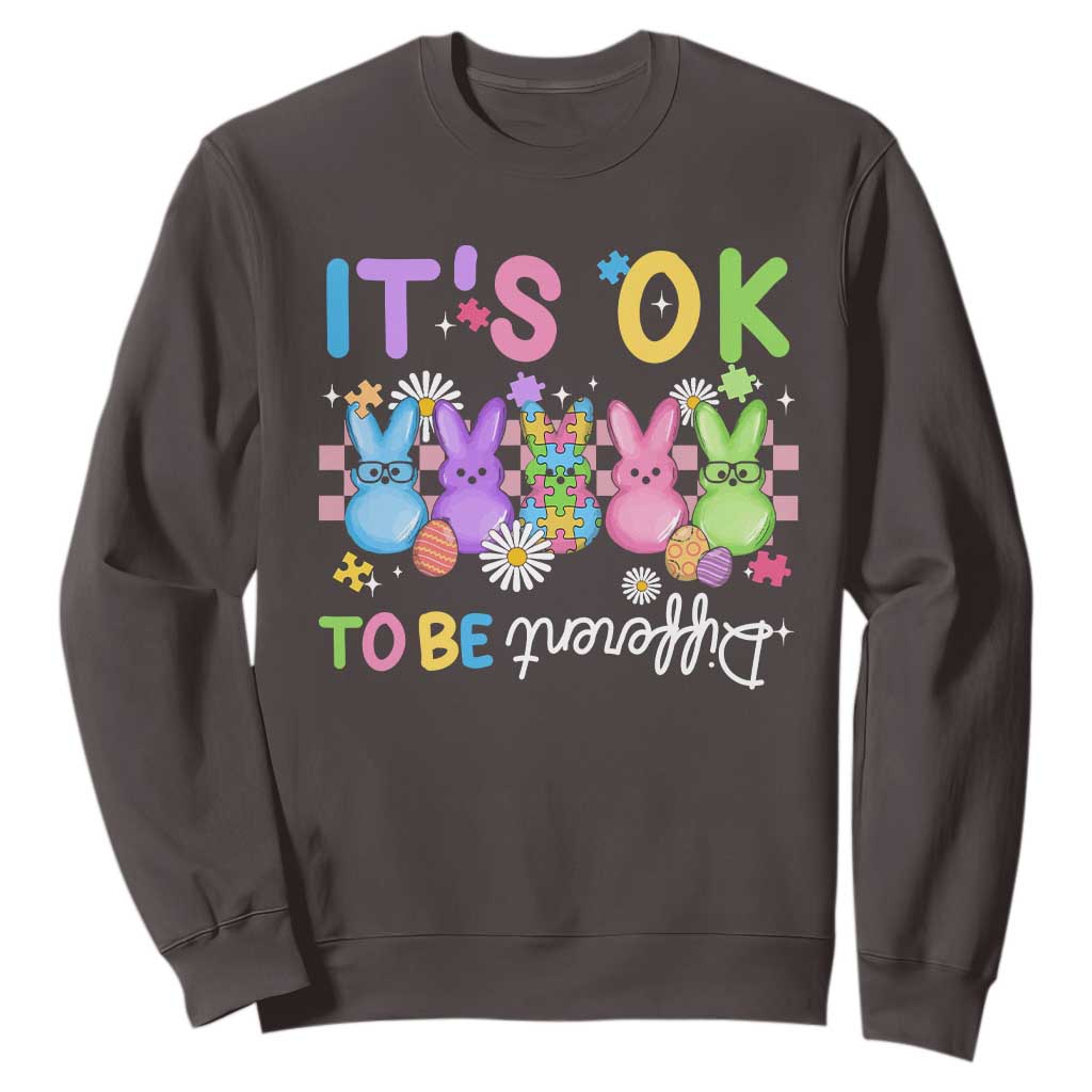 Its Okay To Be Different Sweatshirt Bunny Puzzle Autism Awareness Easter TS10 Dark Chocolate Print Your Wear