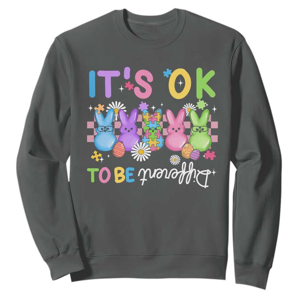 Its Okay To Be Different Sweatshirt Bunny Puzzle Autism Awareness Easter TS10 Dark Heather Print Your Wear