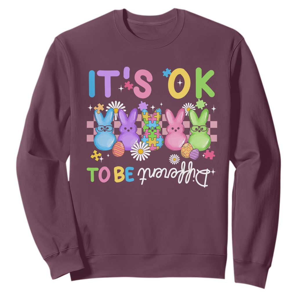 Its Okay To Be Different Sweatshirt Bunny Puzzle Autism Awareness Easter TS10 Maroon Print Your Wear