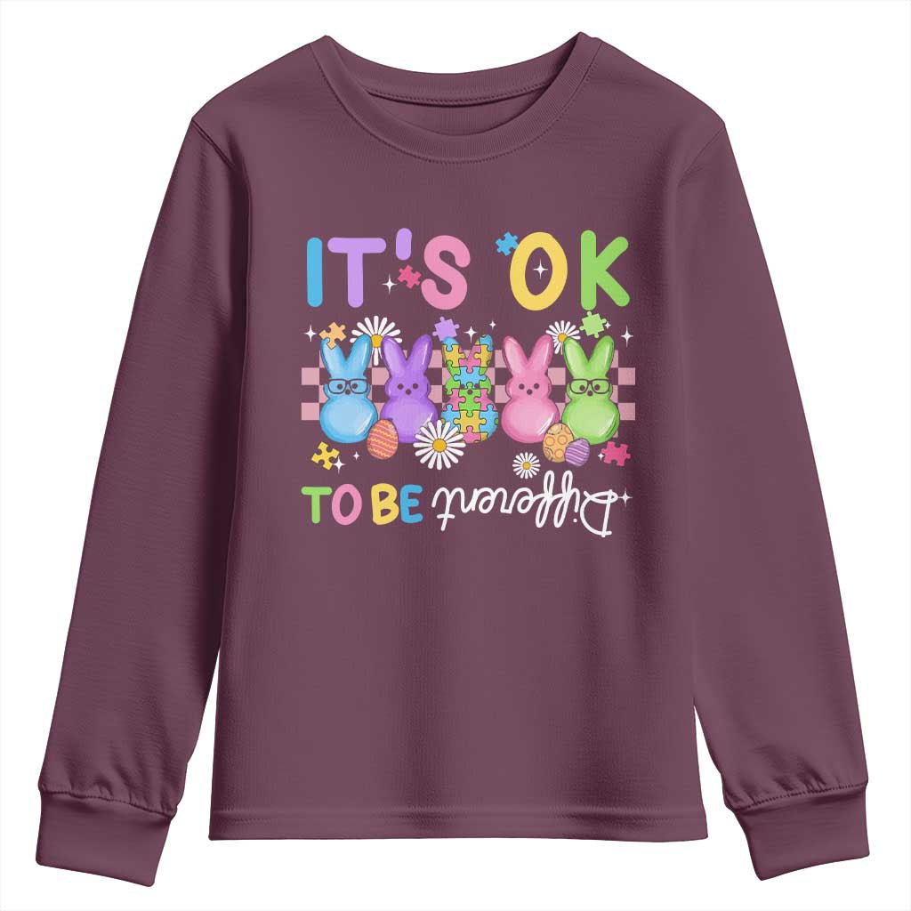 Its Okay To Be Different Youth Sweatshirt Bunny Puzzle Autism Awareness Easter TS10 Maroon Print Your Wear