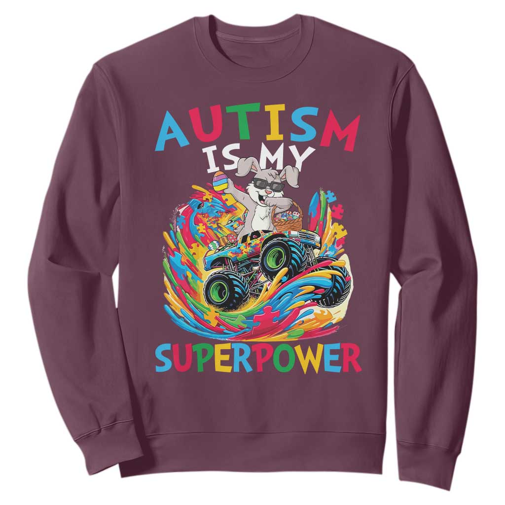 Autism Awareness Easter Sweatshirt Dabbing Bunny Monster Truck Lovers TS10 Maroon Print Your Wear