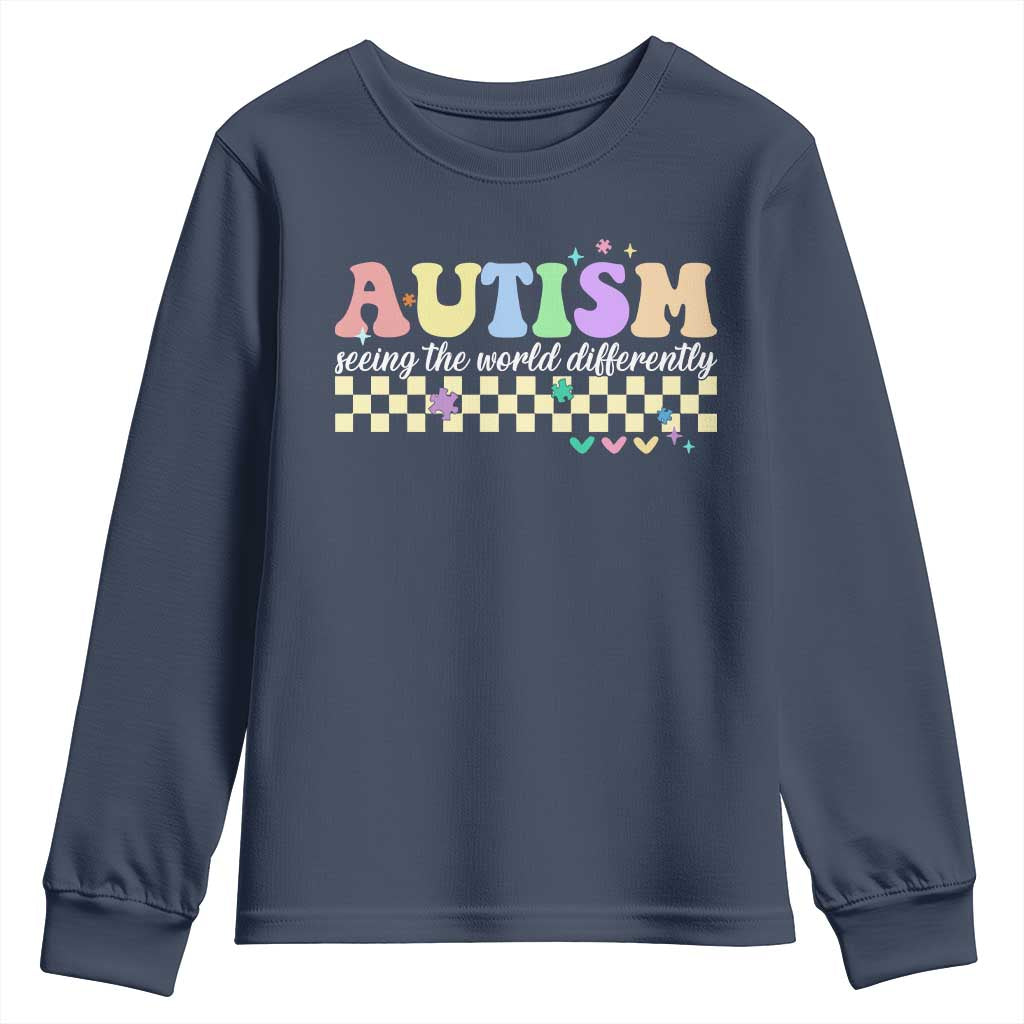 Autism Acceptance Month Youth Sweatshirt Seeing the World Differently TS10 Navy Print Your Wear